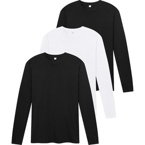 ZITY Mens Long Sleeve Shirts Comfortable Basic Cotton T-Shirts for Men(Black/Black/White)