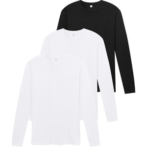 ZITY Mens Long Sleeve Shirts Comfortable Basic Cotton T-Shirts for Men(Black/White/White)