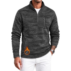 ZITY Men’s Quarter Zip Fleece Lined Pullover, Mock Neck Long Sleeve Warm Casual Sweatshirt with Pocket(Dark Gray)