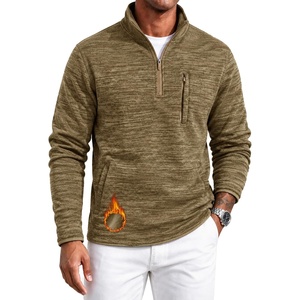 ZITY Men’s Quarter Zip Fleece Lined Pullover, Mock Neck Long Sleeve Warm Casual Sweatshirt with Pocket(Khaki)
