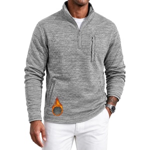 ZITY Men’s Quarter Zip Fleece Lined Pullover, Mock Neck Long Sleeve Warm Casual Sweatshirt with Pocket(Light Brown)