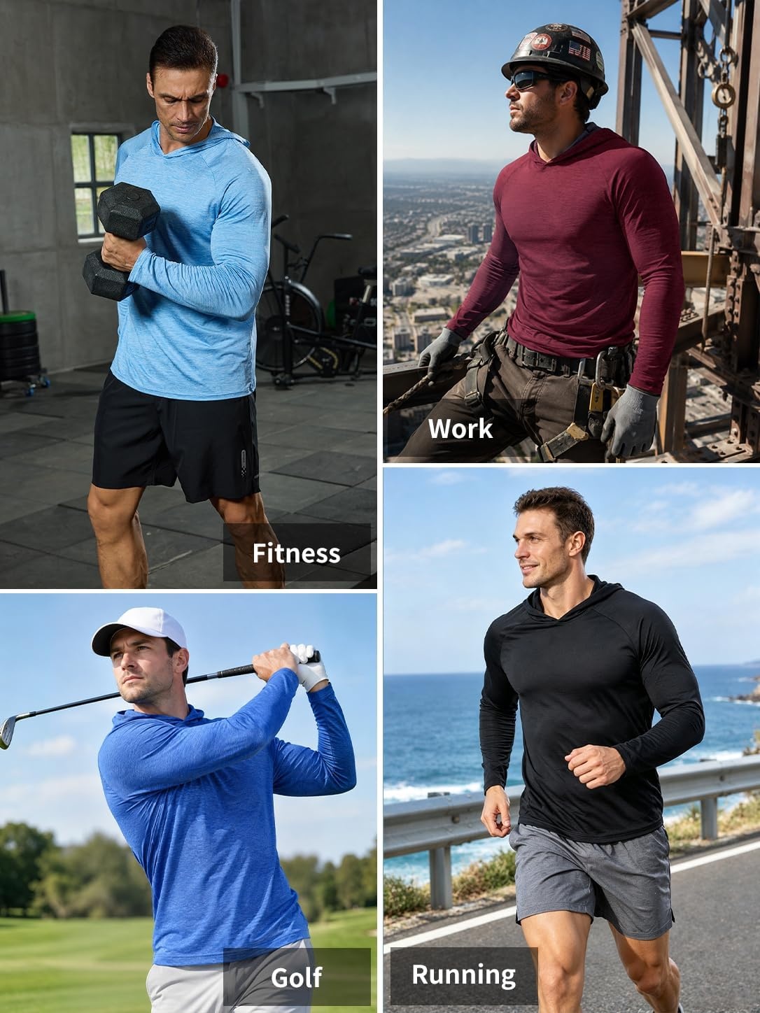 image:image57 Pack Mens Sun Hoodie Lightweight Workout Pollover Athletic Shirts5 Pack Heather Army Greenroyal Bluenavy Bluelight Grayblack