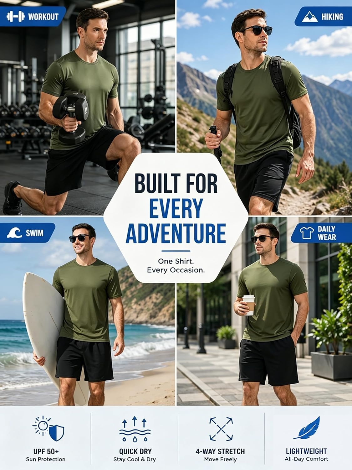 image:imageZITY 3 Pack T Shirts for Men UPF 50 Workout Shirt Fast Dry Moisture Wicking Athletic TShirts for Running Gym Swim3 Packburgundy Olive Night Dark Gray