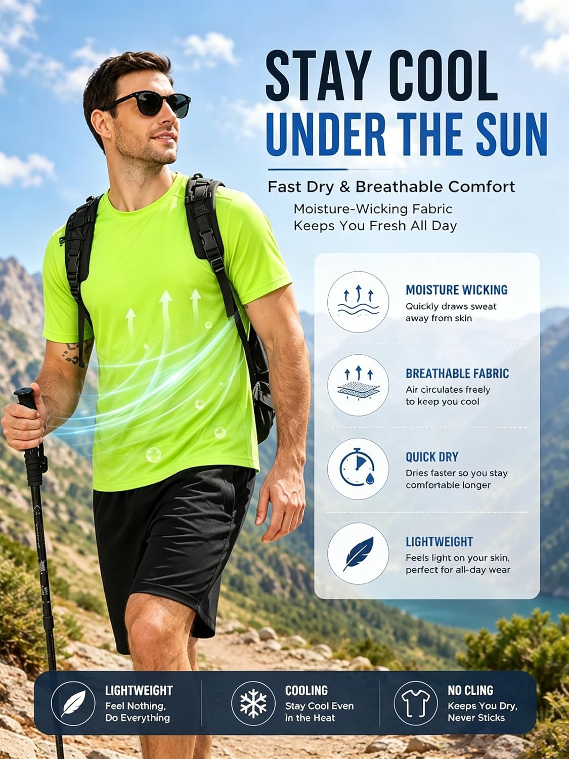 image:imageZITY 3 Pack T Shirts for Men UPF 50 Workout Shirt Fast Dry Moisture Wicking Athletic TShirts for Running Gym Swim3 Packlight Blue Neon Green Neon Orange