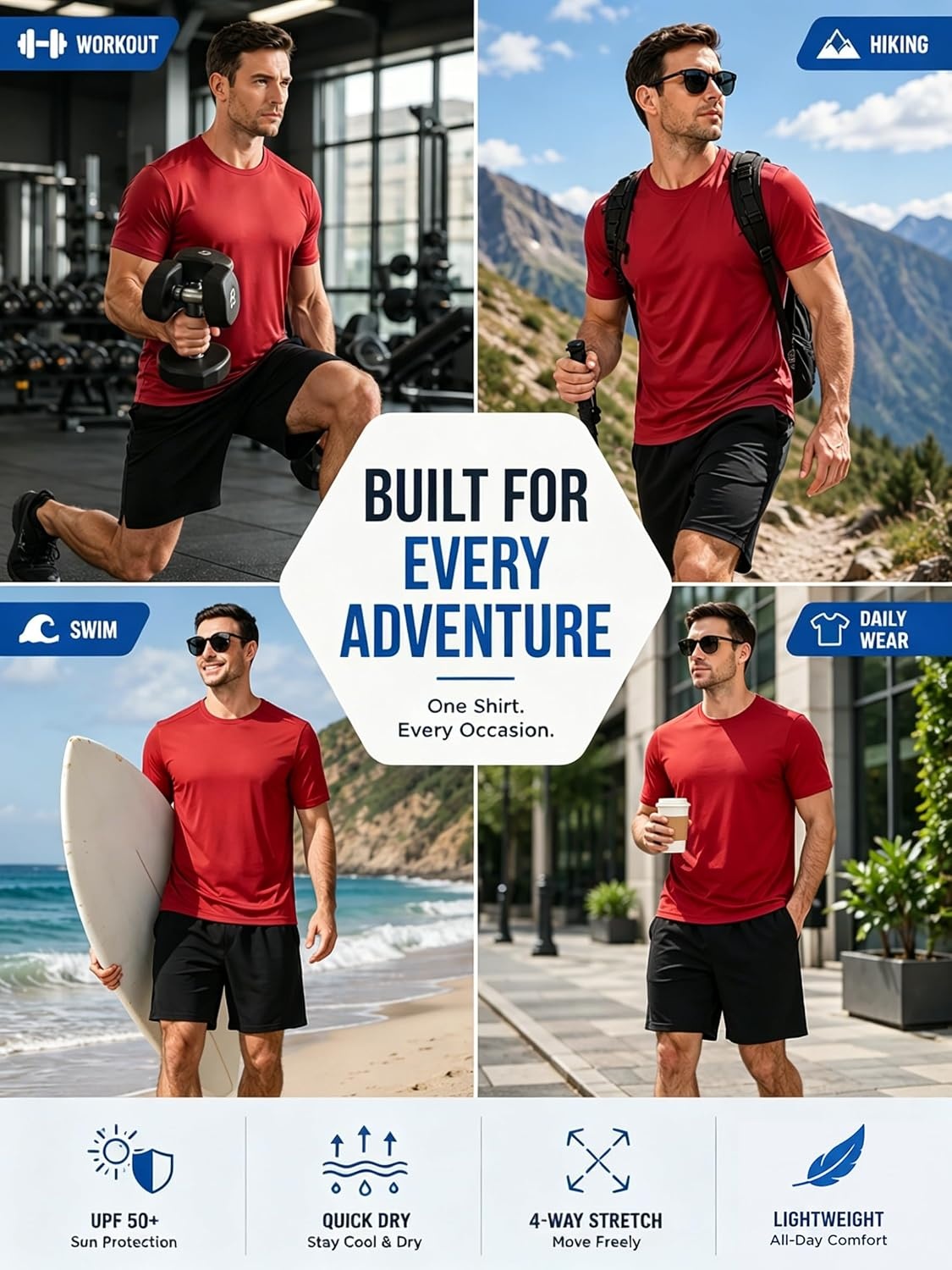 image:imageZITY 3 Pack T Shirts for Men UPF 50 Workout Shirt Fast Dry Moisture Wicking Athletic TShirts for Running Gym Swim3 Packlight Gray Dark Red Black