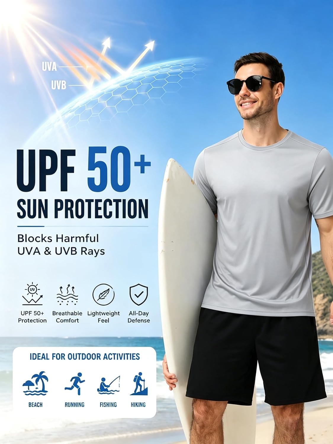 image:imageZITY 3 Pack T Shirts for Men UPF 50 Workout Shirt Fast Dry Moisture Wicking Athletic TShirts for Running Gym Swim3 Packlight Gray Light Blue Dark Gray