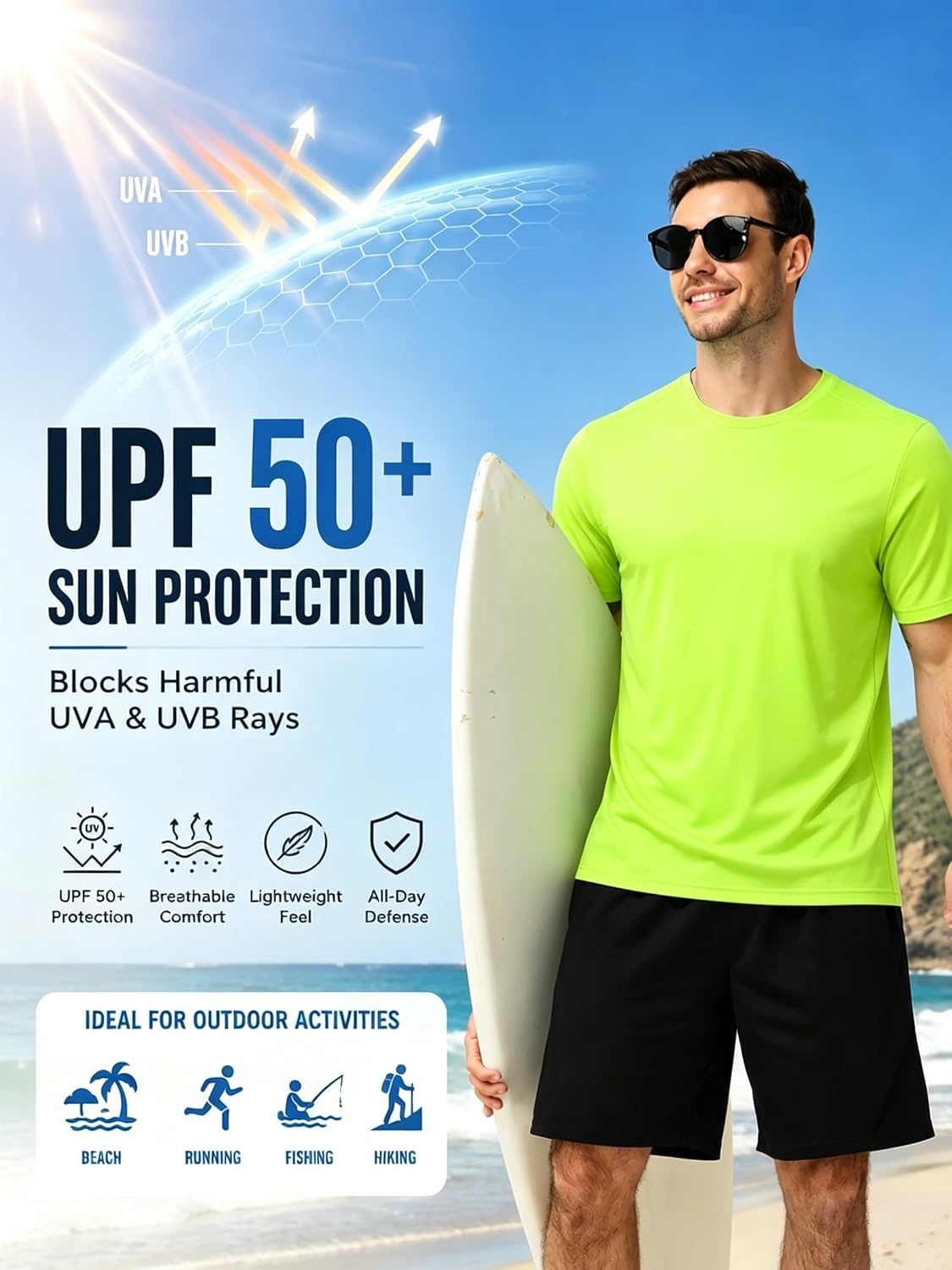 image:imageZITY 3 Pack T Shirts for Men UPF 50 Workout Shirt Fast Dry Moisture Wicking Athletic TShirts for Running Gym Swim3 Packlight Gray Sky Blue Fluorescent Green