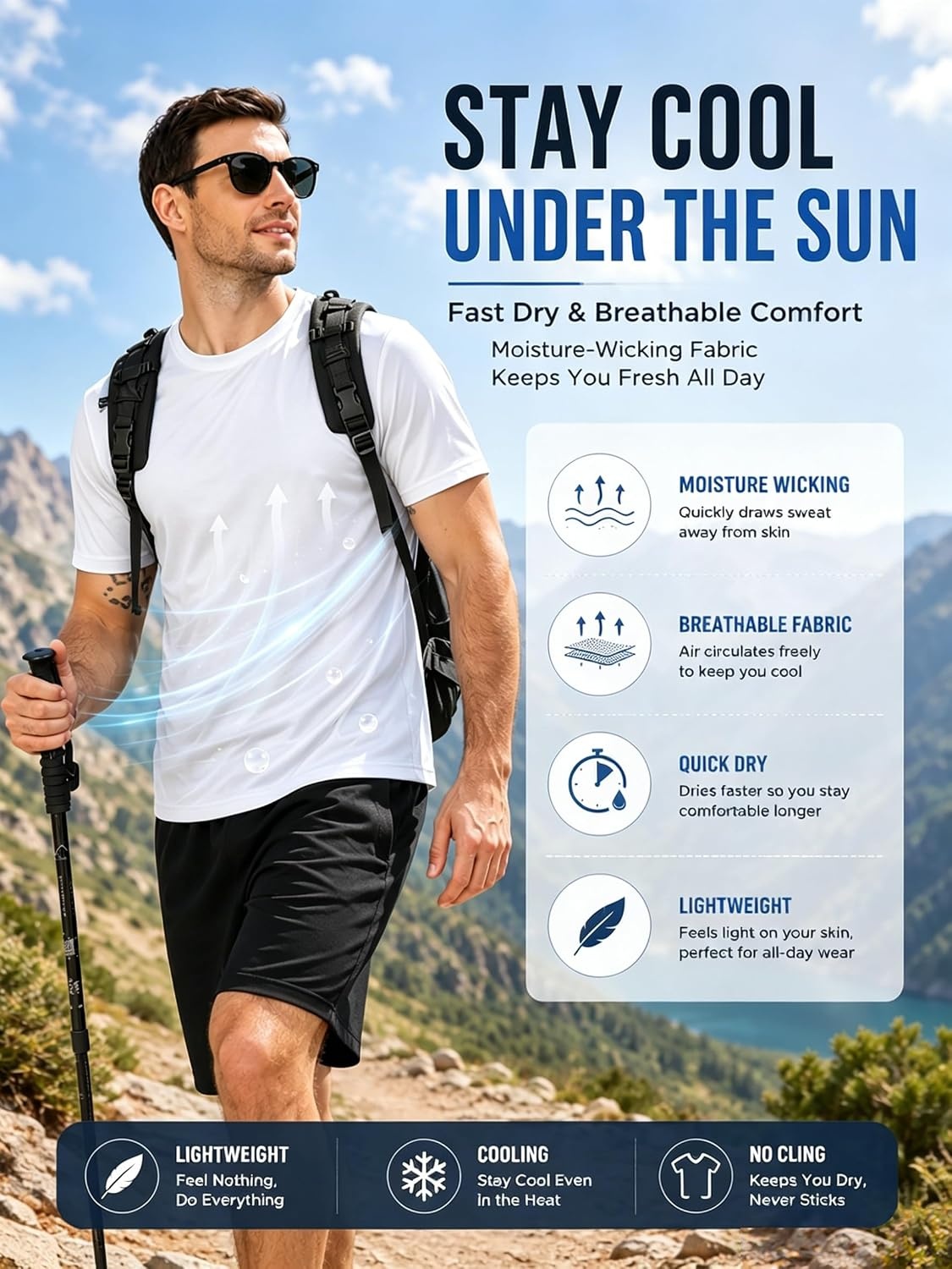 image:imageZITY 3 Pack T Shirts for Men UPF 50 Workout Shirt Fast Dry Moisture Wicking Athletic TShirts for Running Gym Swim3 Packwhite Dark Gray Black