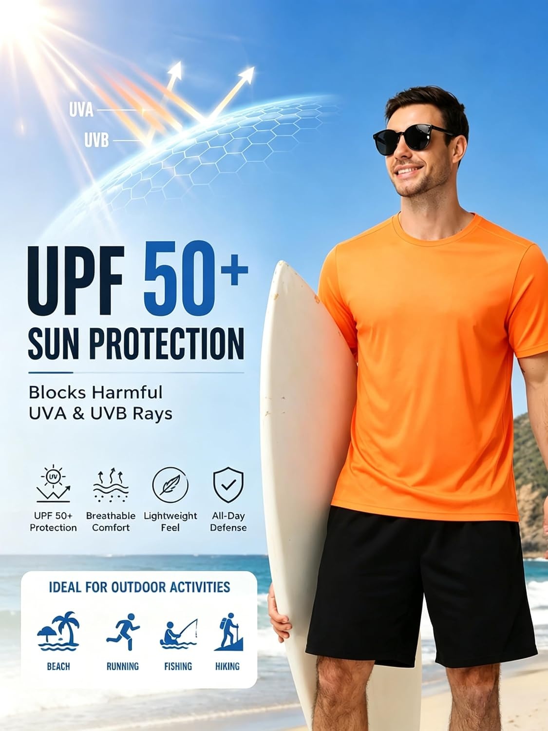 image:imageZITY 3 Pack T Shirts for Men UPF 50 Workout Shirt Fast Dry Moisture Wicking Athletic TShirts for Running Gym Swim3 Packwhite Light Gray Orange
