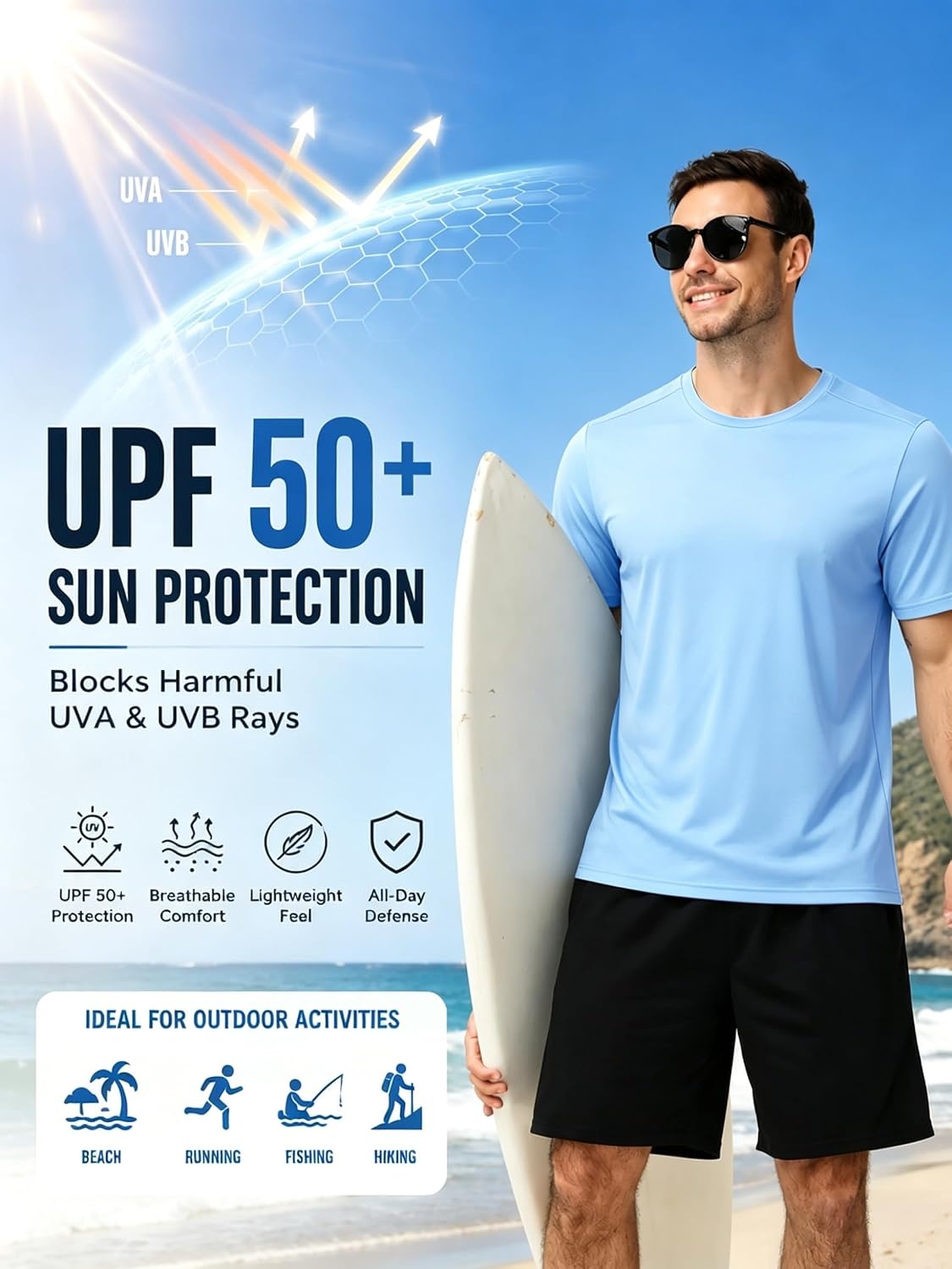 image:imageZITY 3 Pack T Shirts for Men UPF 50 Workout Shirt Fast Dry Moisture Wicking Athletic TShirts for Running Gym Swim3pcs Light Blue
