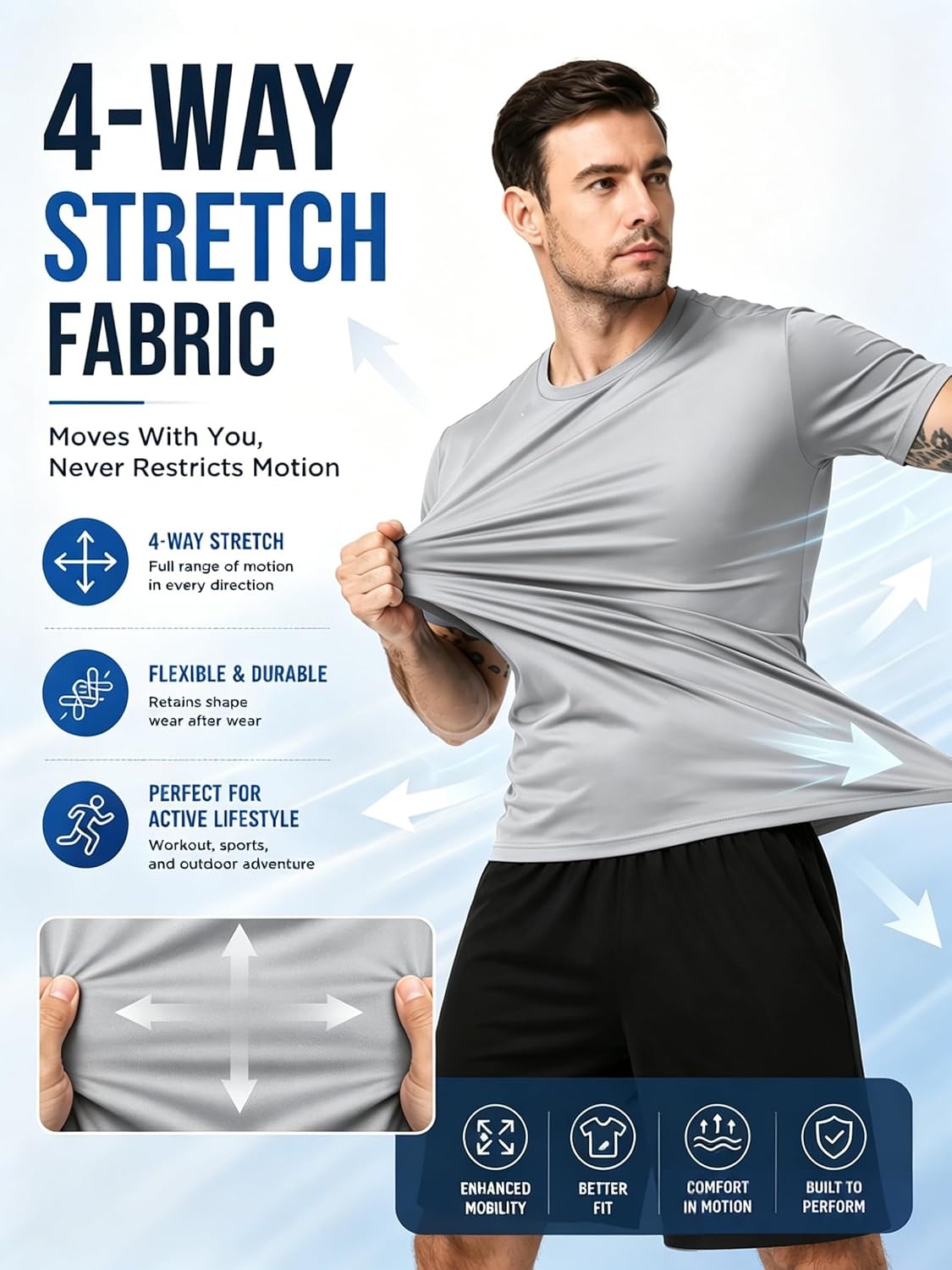 image:imageZITY 3 Pack T Shirts for Men UPF 50 Workout Shirt Fast Dry Moisture Wicking Athletic TShirts for Running Gym Swim3pcs Light Grey