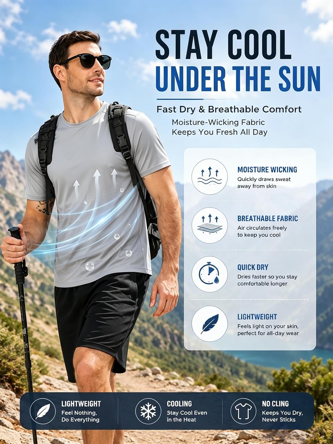 image:imageZITY 3 Pack T Shirts for Men UPF 50 Workout Shirt Fast Dry Moisture Wicking Athletic TShirts for Running Gym Swim3pcs Light Grey