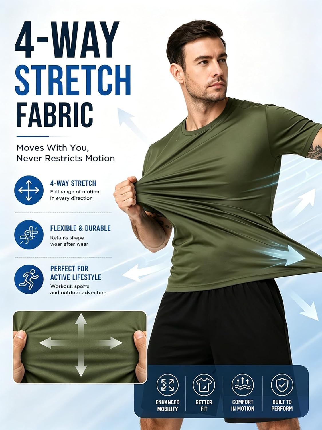 image:imageZITY 3 Pack T Shirts for Men UPF 50 Workout Shirt Fast Dry Moisture Wicking Athletic TShirts for Running Gym Swim3pcs Olive Night
