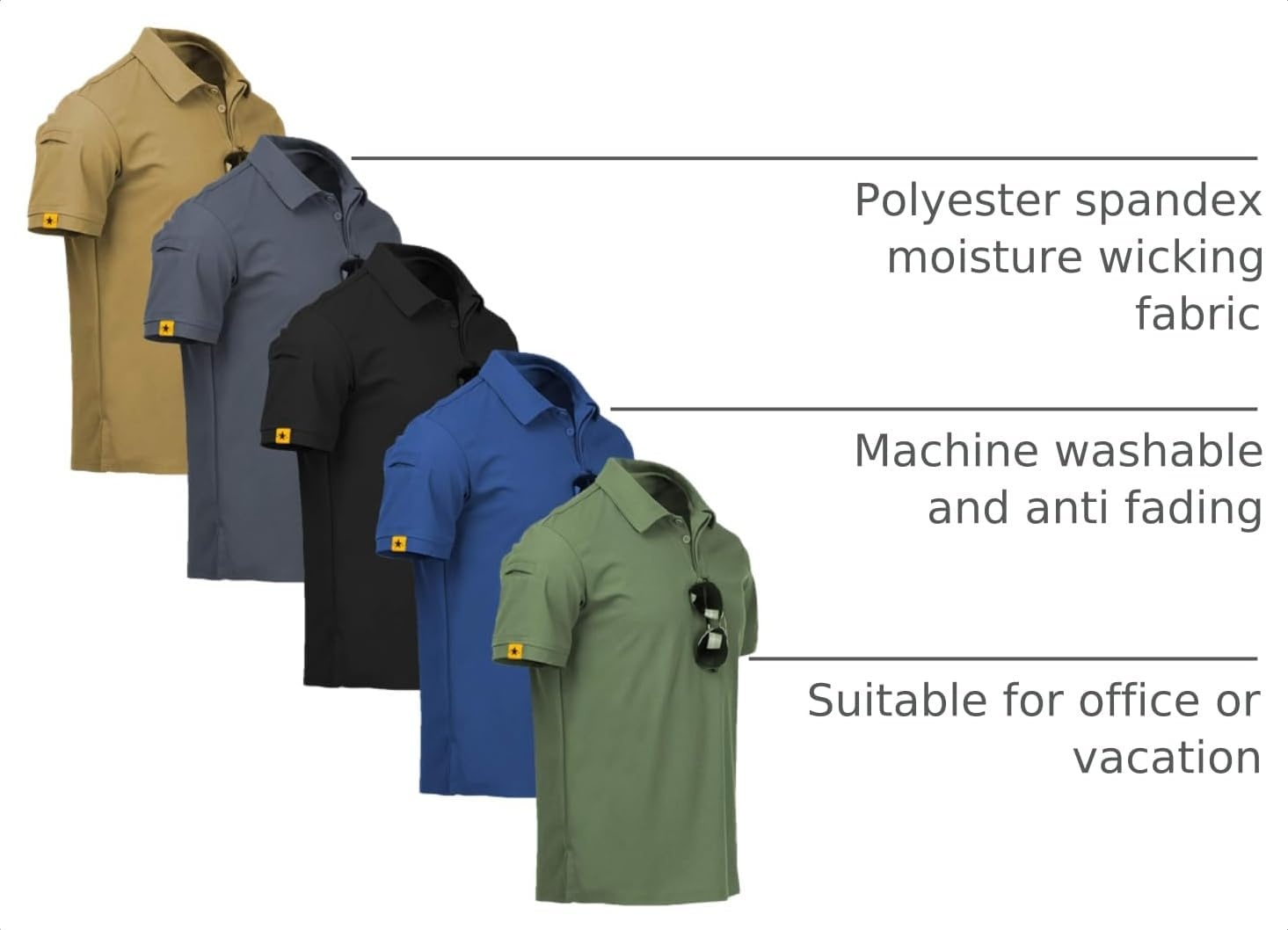 image:imageZITY 5 Pack Mens Polo Shirt Short Sleeve Moisture Wicking Golf TShirt5pc