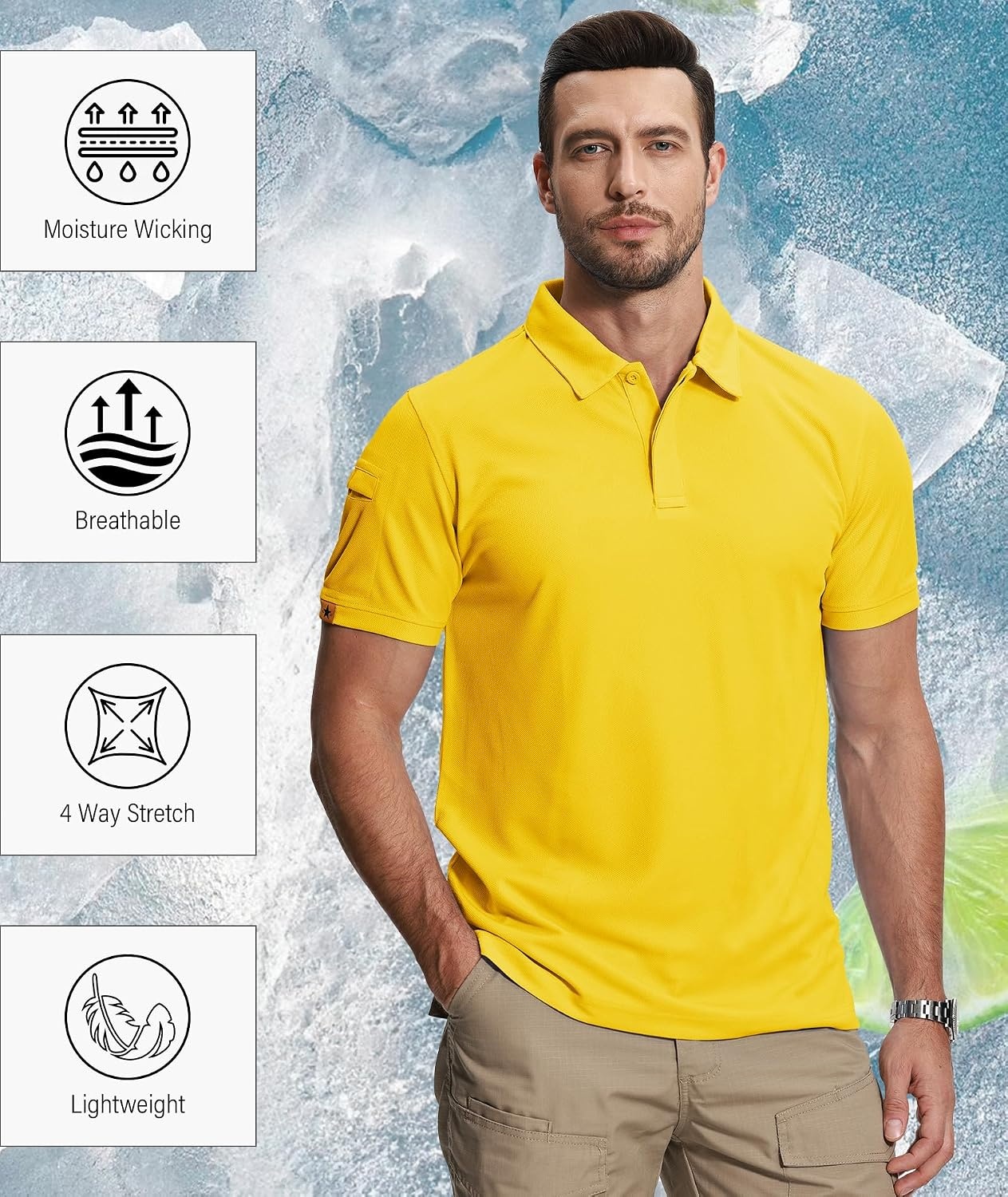 image:imageZITY 5 Pack Mens Polo Shirt Short Sleeve Moisture Wicking Golf TShirtBlack Forest Pink Violet Yellow