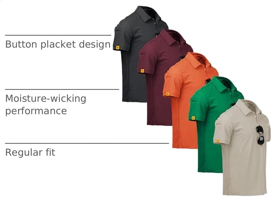 image:imageZITY 5 Pack Mens Polo Shirt Short Sleeve Moisture Wicking Golf TShirtDarkgray Grass Lightkhaki Orange Wine