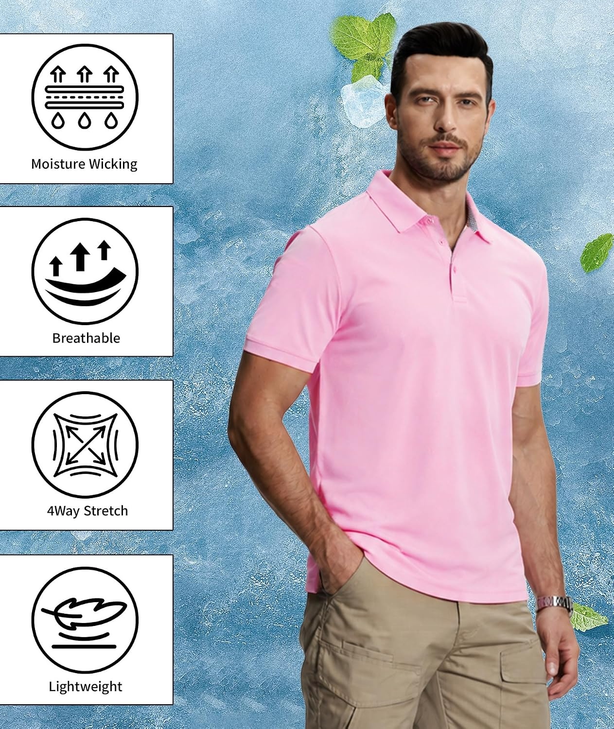 image:imageZITY 5 Pack Mens Polo Shirt Short Sleeve Moisture Wicking Golf TShirtPale Rose