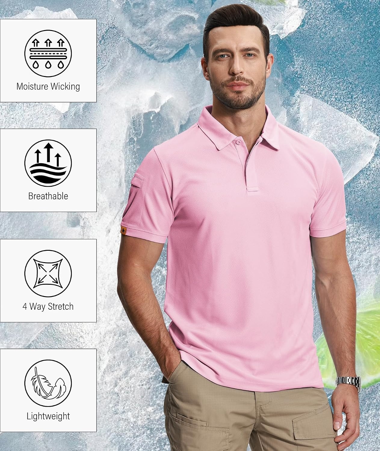 image:imageZITY 5 Pack Mens Polo Shirt Short Sleeve Moisture Wicking Golf TShirtTeal White Grey Black Pink