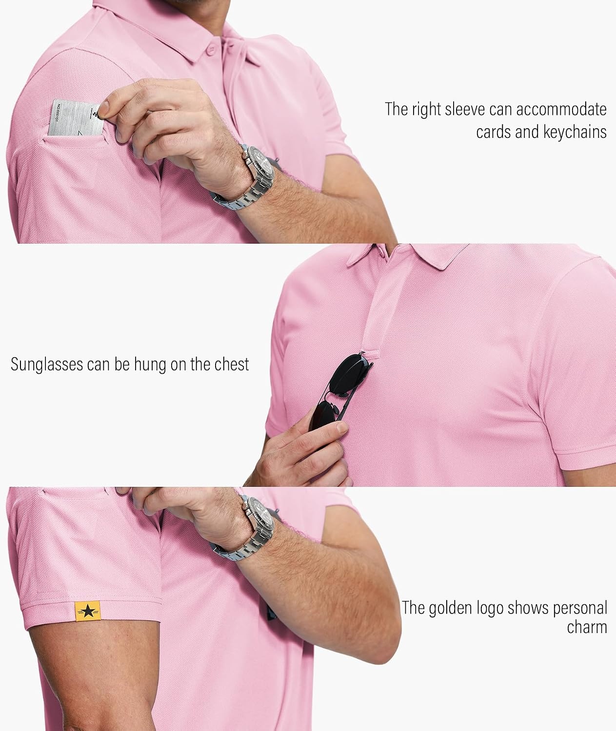 image:imageZITY 5 Pack Mens Polo Shirt Short Sleeve Moisture Wicking Golf TShirtTeal White Grey Black Pink