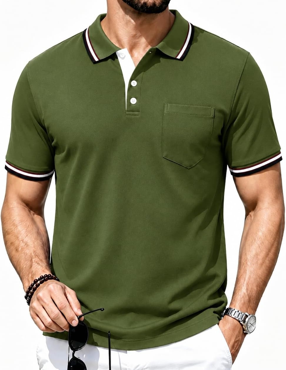 image:imageZITY Men Polo Shirts Short Sleeve Athletic Golf Polos with PocketOne Dark Green