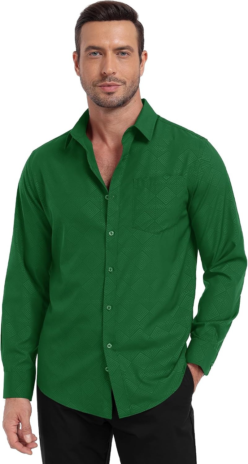image:imageZITY Mens Dress Shirts Solid Long Sleeve Business Casual Button Down ShirtsGreen