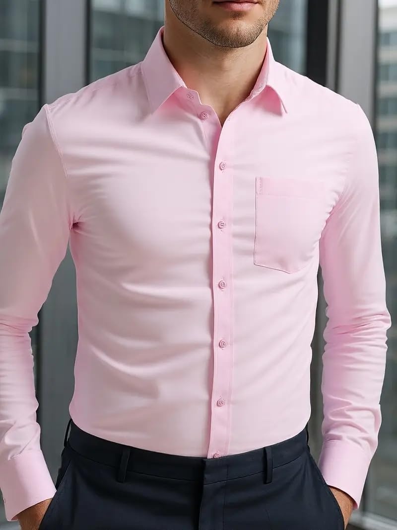 image:imageZITY Mens Dress Shirts Solid Long Sleeve Business Casual Button Down ShirtsPinklavender Violetdark Green