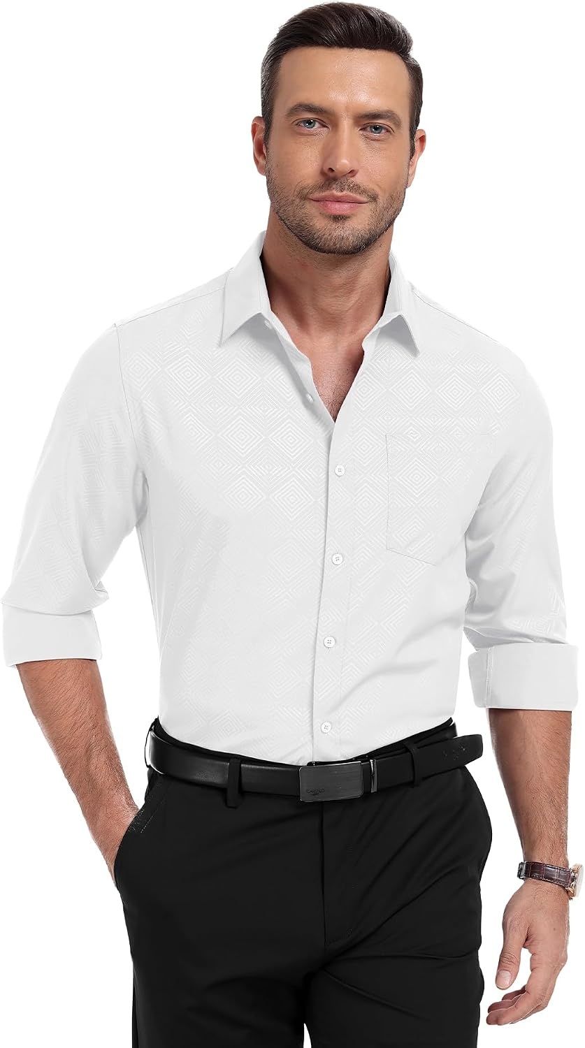 image:imageZITY Mens Dress Shirts Solid Long Sleeve Business Casual Button Down ShirtsWhite