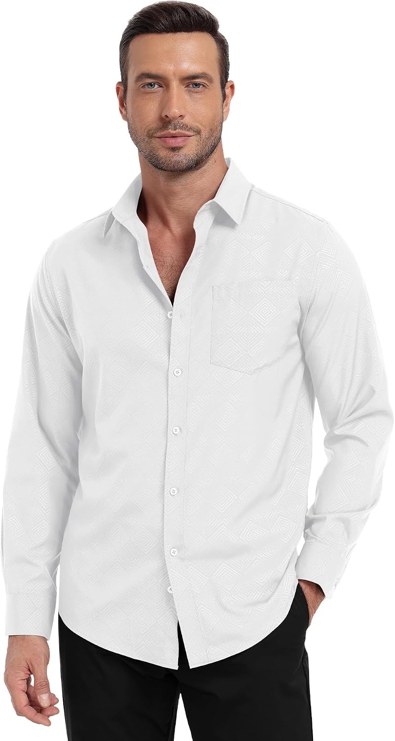 image:imageZITY Mens Dress Shirts Solid Long Sleeve Business Casual Button Down ShirtsWhite
