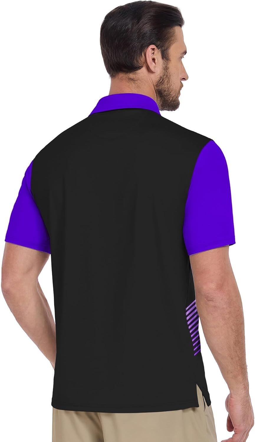 image:imageZITY Mens Golf Shirts Short Sleeve Print Patterns Casual Collared PoloViolet