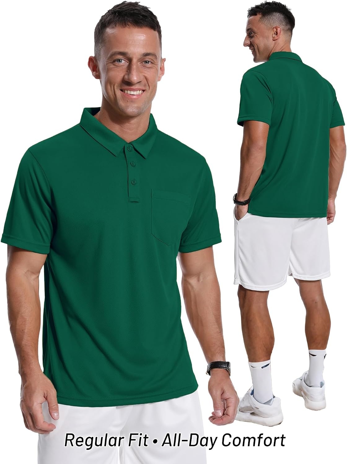 image:imageZITY Mens Polo Shirts with Pocket Short Sleeve MoistureWicking TshirtForest Green