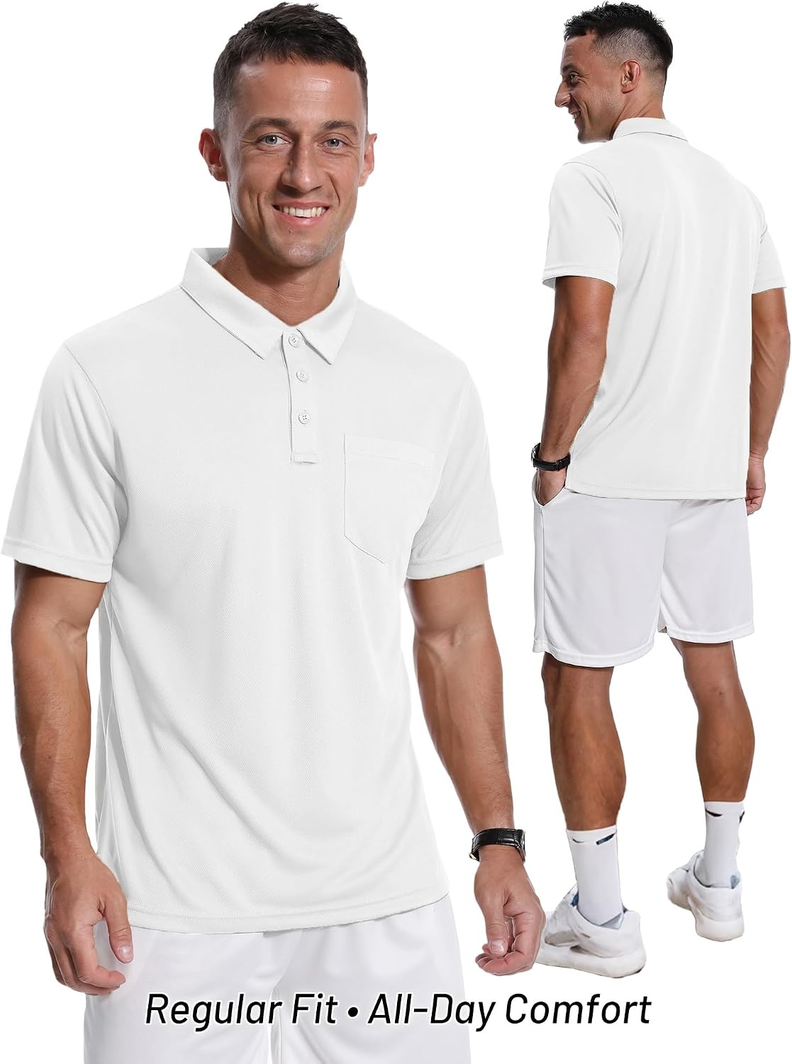 image:imageZITY Mens Polo Shirts with Pocket Short Sleeve MoistureWicking TshirtWhite