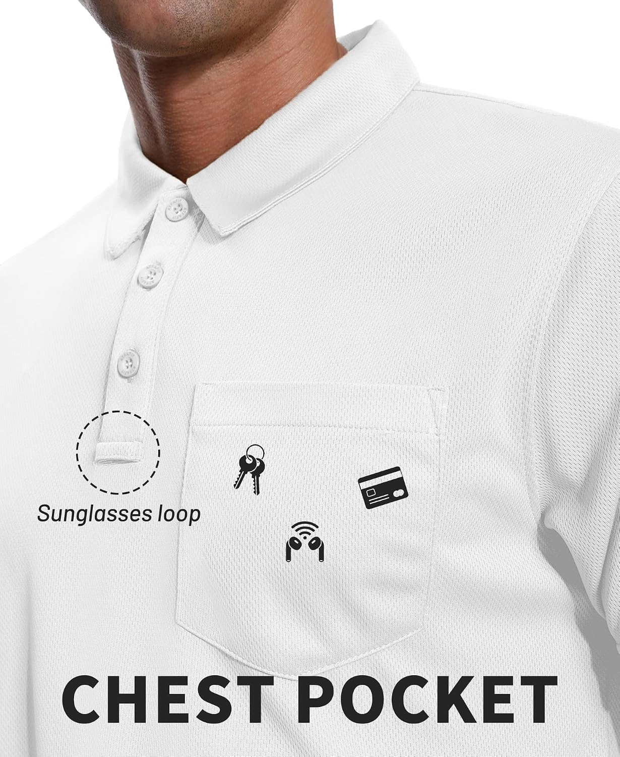 image:imageZITY Mens Polo Shirts with Pocket Short Sleeve MoistureWicking TshirtWhite