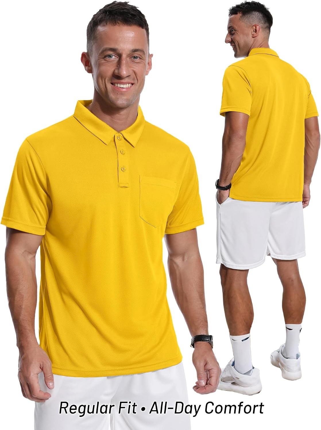 image:imageZITY Mens Polo Shirts with Pocket Short Sleeve MoistureWicking TshirtYellow