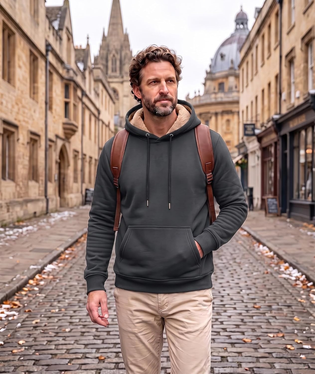 image:imageZITY Mens Sherpa Lined Hoodie Sweatshirts Heavy Winter Fleece PulloverGrey