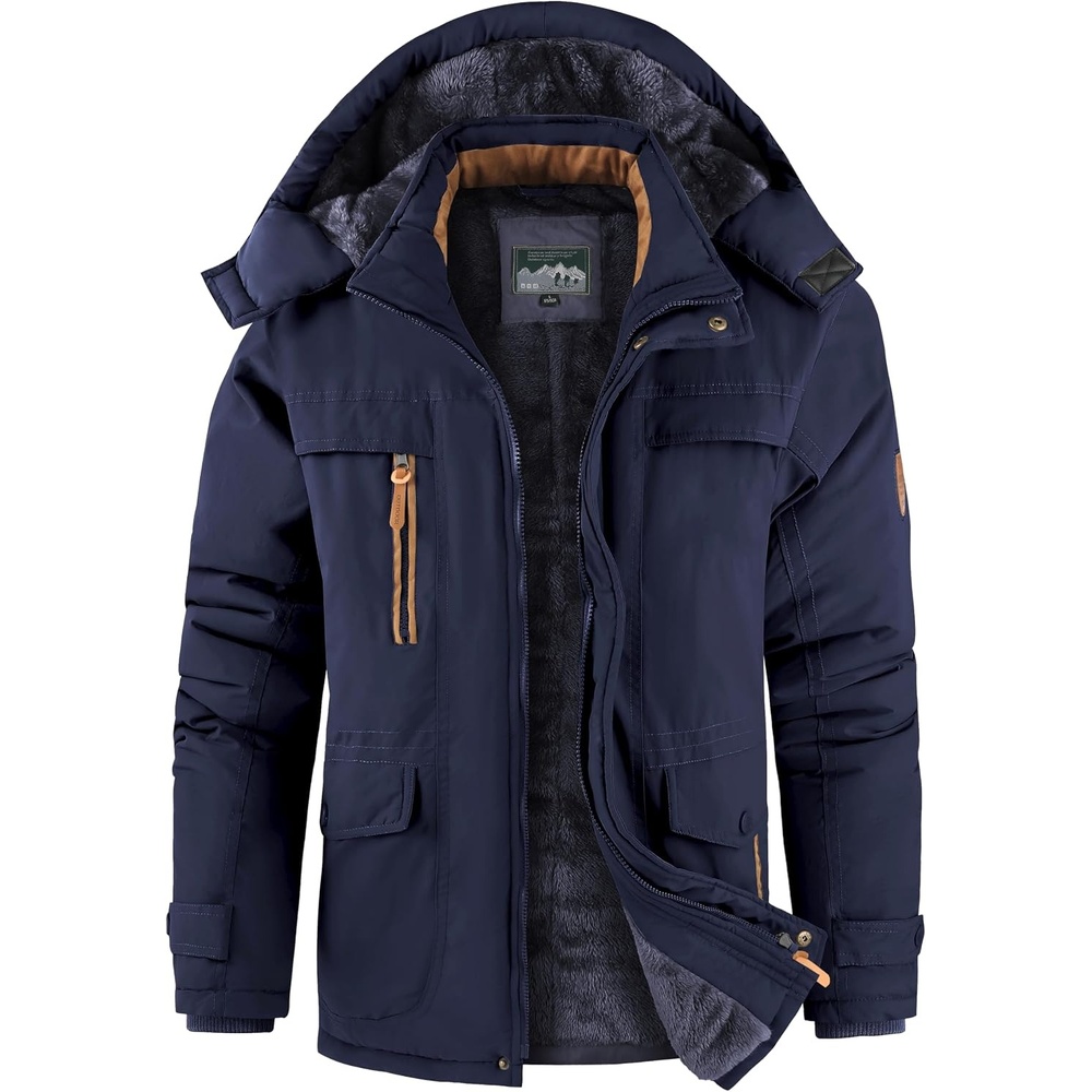 image:imageMens Winter Jacket Hooded Fleece Lined Windproof Parka Coats with PocketsDark Blue