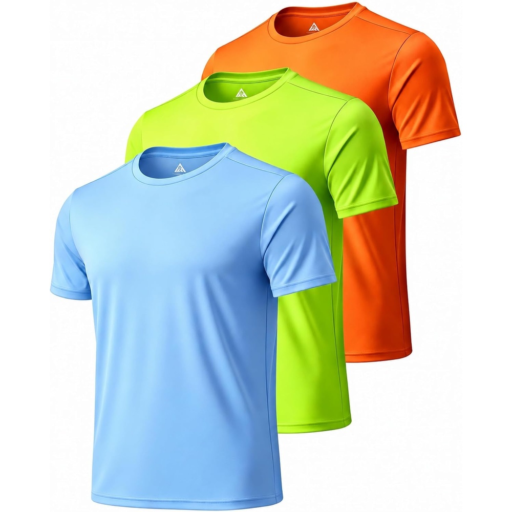 image:imageZITY 3 Pack T Shirts for Men UPF 50 Workout Shirt Fast Dry Moisture Wicking Athletic TShirts for Running Gym Swim3 Packlight Blue Neon Green Neon Orange