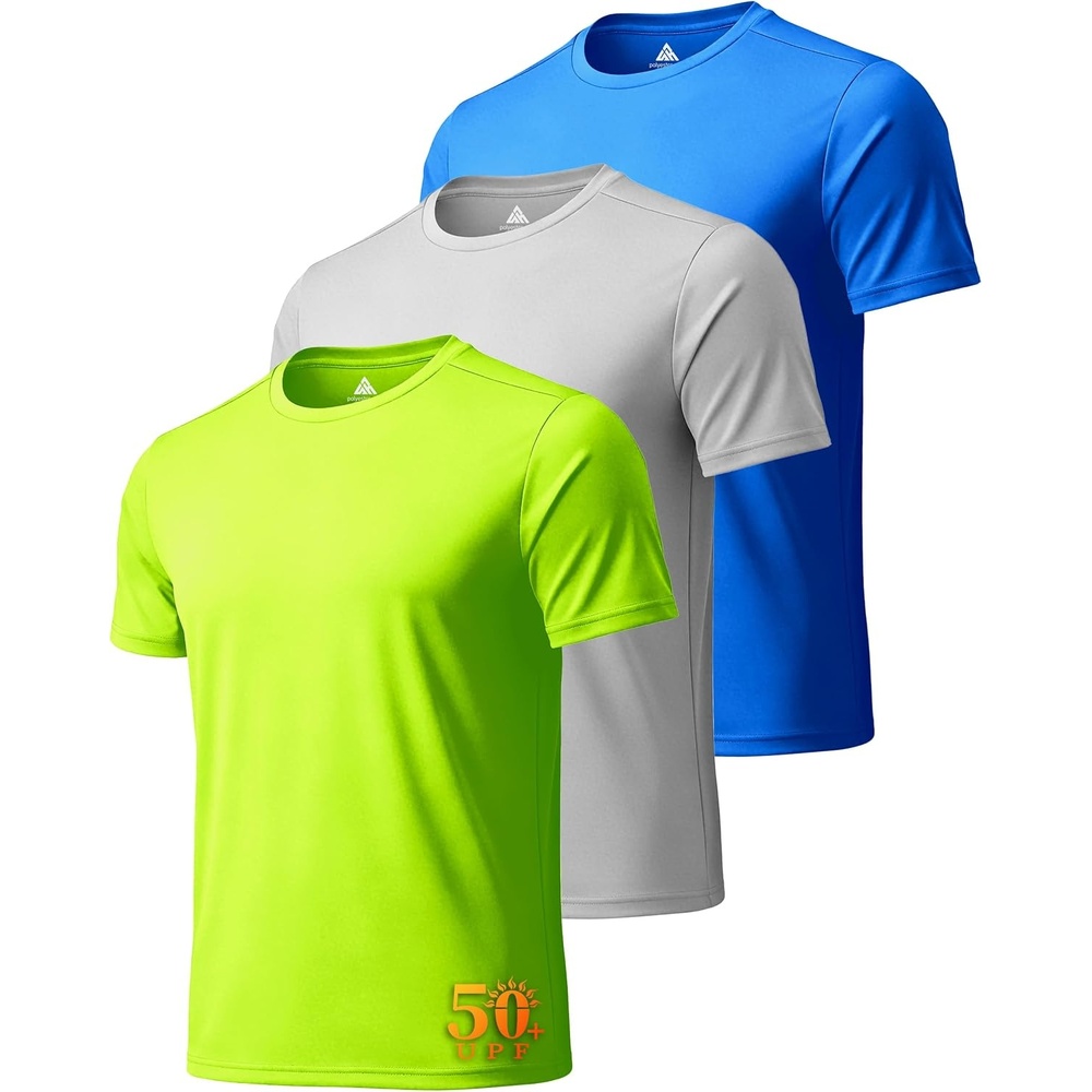 image:imageZITY 3 Pack T Shirts for Men UPF 50 Workout Shirt Fast Dry Moisture Wicking Athletic TShirts for Running Gym Swim3 Packlight Gray Sky Blue Fluorescent Green