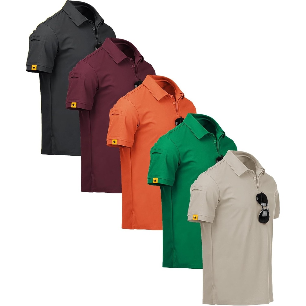 image:imageZITY 5 Pack Mens Polo Shirt Short Sleeve Moisture Wicking Golf TShirtDarkgray Grass Lightkhaki Orange Wine