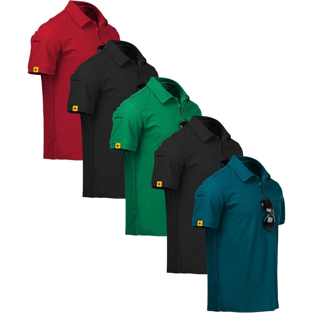 image:imageZITY 5 Pack Mens Polo Shirt Short Sleeve Moisture Wicking Golf TShirtRed Black Grassgreen Black Teal