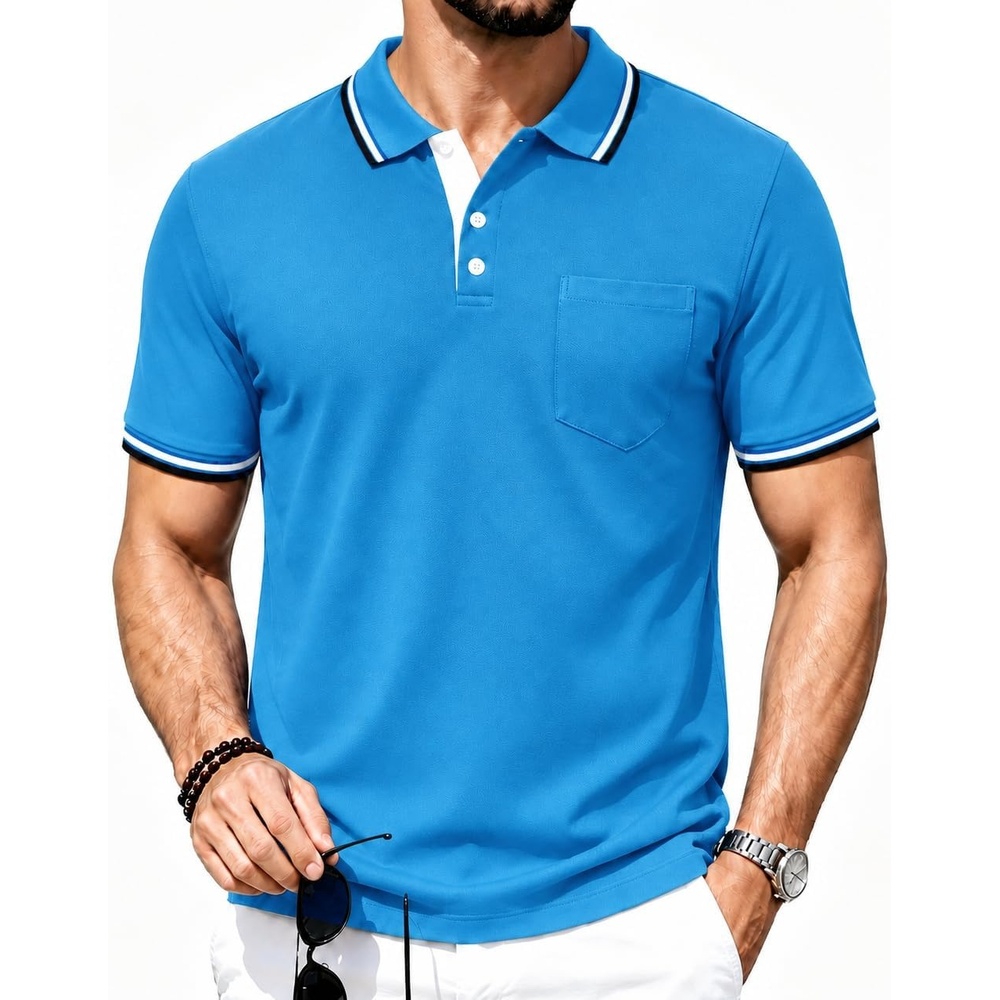 image:imageZITY Men Polo Shirts Short Sleeve Athletic Golf Polos with PocketOne Bluegreen