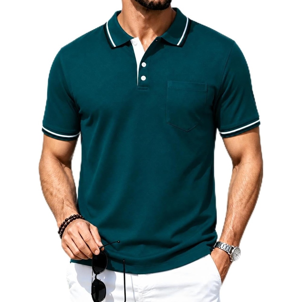 image:imageZITY Men Polo Shirts Short Sleeve Athletic Golf Polos with PocketOne Darkblue