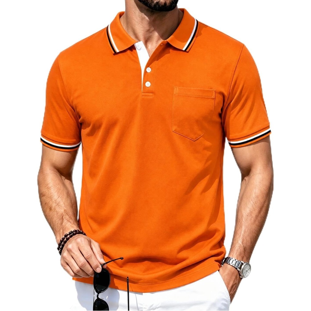 image:imageZITY Men Polo Shirts Short Sleeve Athletic Golf Polos with PocketOne Orange