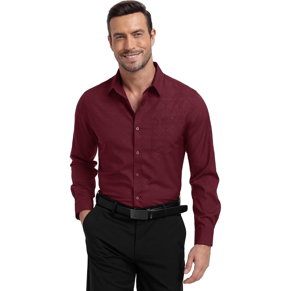 image:imageZITY Mens Dress Shirts Solid Long Sleeve Business Casual Button Down ShirtsWine Red