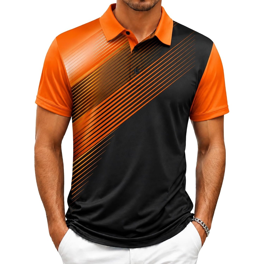 image:imageZITY Mens Golf Shirt Short Sleeve Athletic Casual Work Collared Polo TshirtBlack Orange