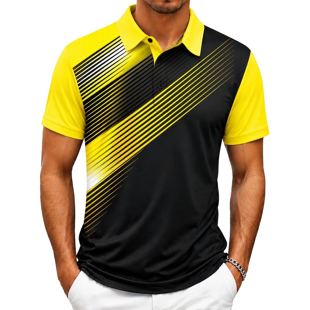 image:imageZITY Mens Golf Shirt Short Sleeve Athletic Casual Work Collared Polo TshirtBlack Yellow