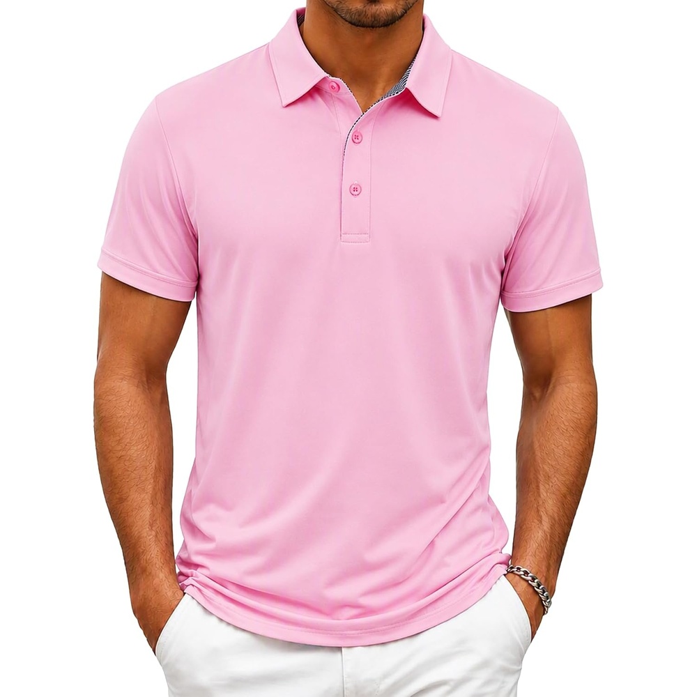 image:imageZITY Mens Golf Shirt Short Sleeve Athletic Casual Work Collared Polo TshirtPink