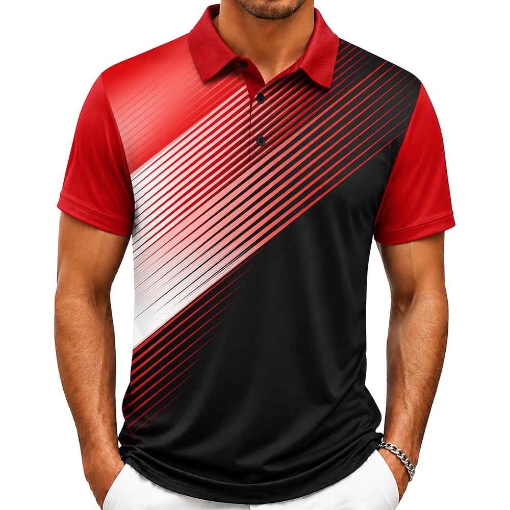 image:imageZITY Mens Golf Shirt Short Sleeve Athletic Casual Work Collared Polo TshirtRed White Black