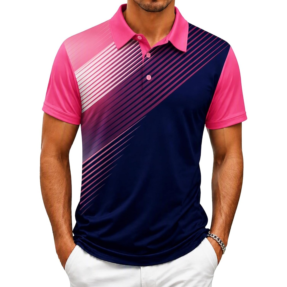 image:imageZITY Mens Golf Shirt Short Sleeve Athletic Casual Work Collared Polo TshirtRose Red