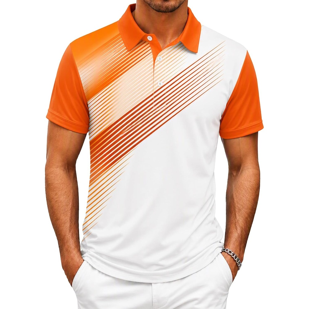 image:imageZITY Mens Golf Shirt Short Sleeve Athletic Casual Work Collared Polo TshirtWhite Orange