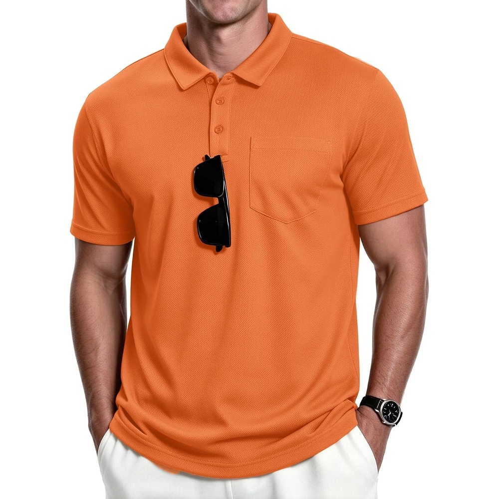 image:imageZITY Mens Polo Shirts with Pocket Short Sleeve MoistureWicking TshirtDark Orange